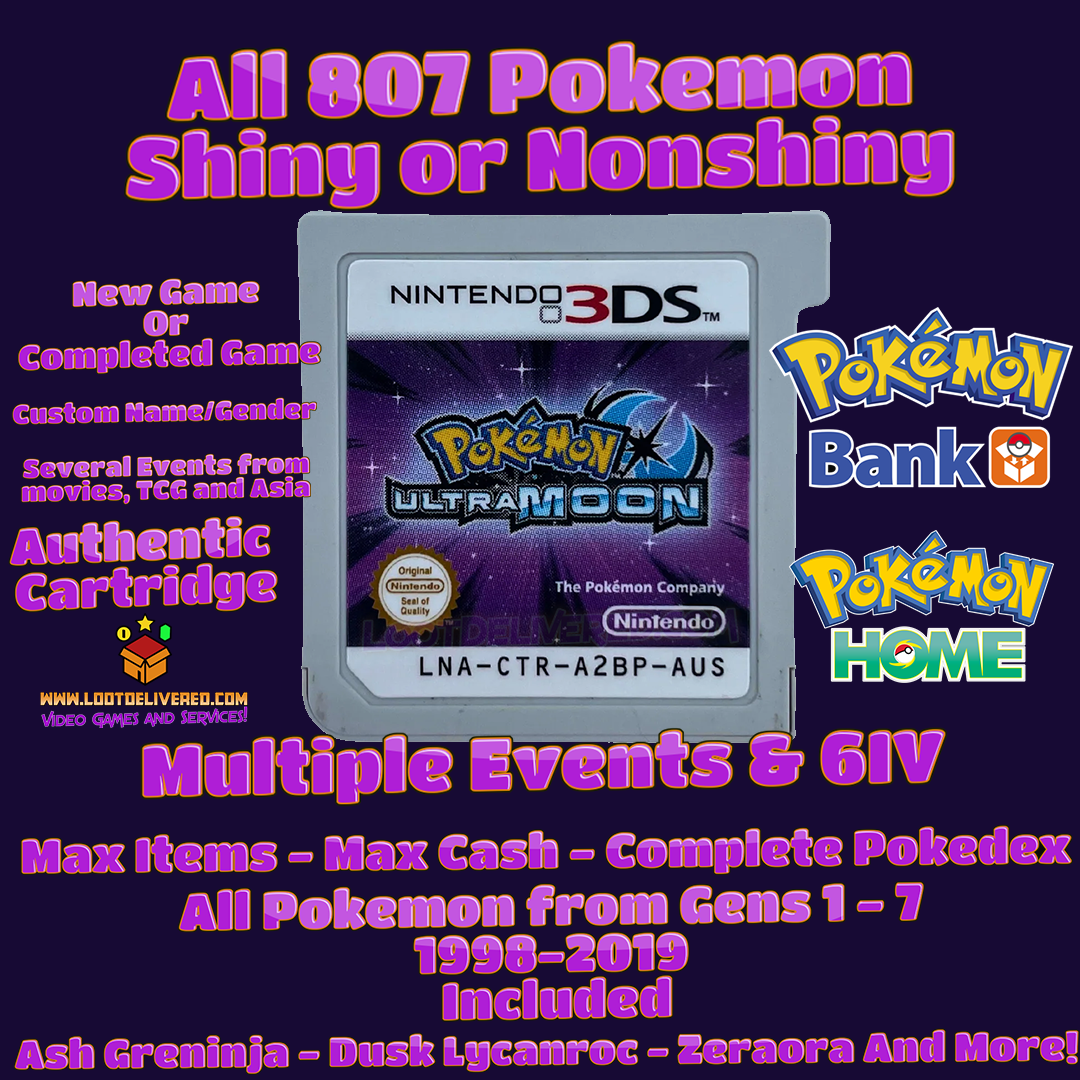 Pokemon Ultra Sun (Nintendo 3DS) – Loaded With 807 Shiny Pokemon + 100+ Legit Event Pokemon