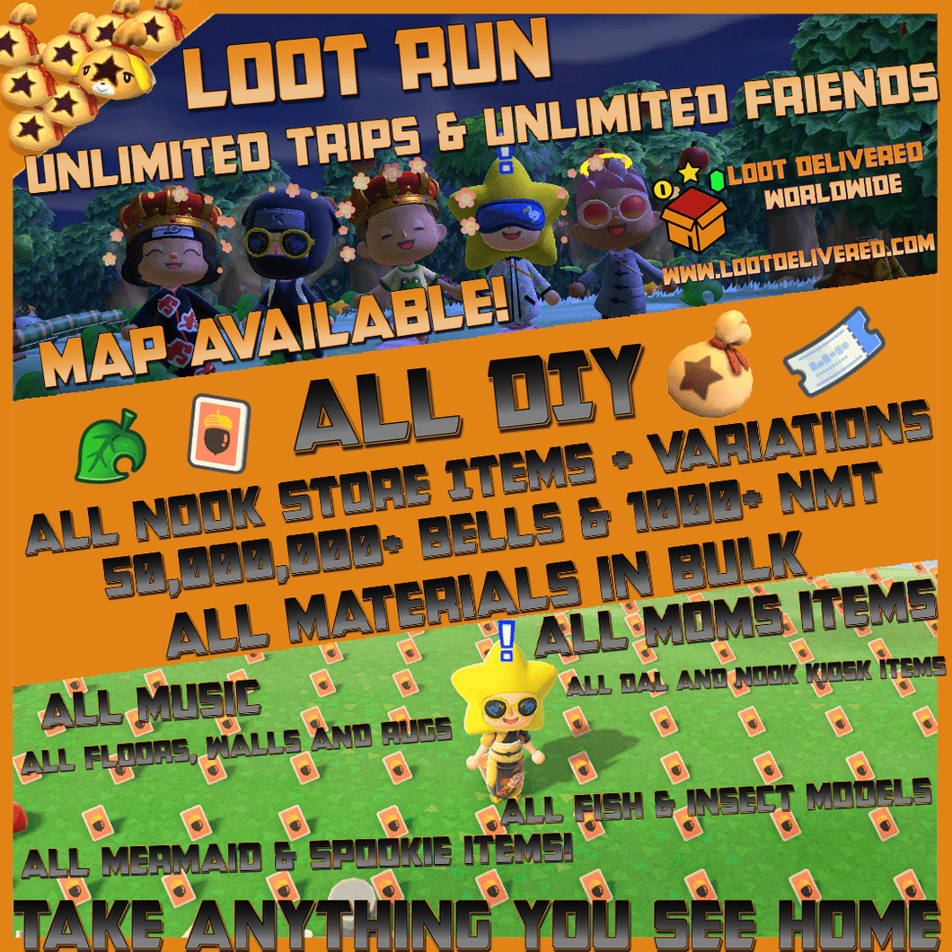 Animal Crossing New Horizons ⏱️ Loot Run!👟All Items and DIY | Bulk Materials & more! - LootDelivered.com