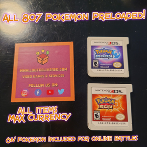 Pokémon Sun 3ds Preloaded Enhanced & Unlocked Game 807 Pokemon All Items and Money - LootDelivered.com