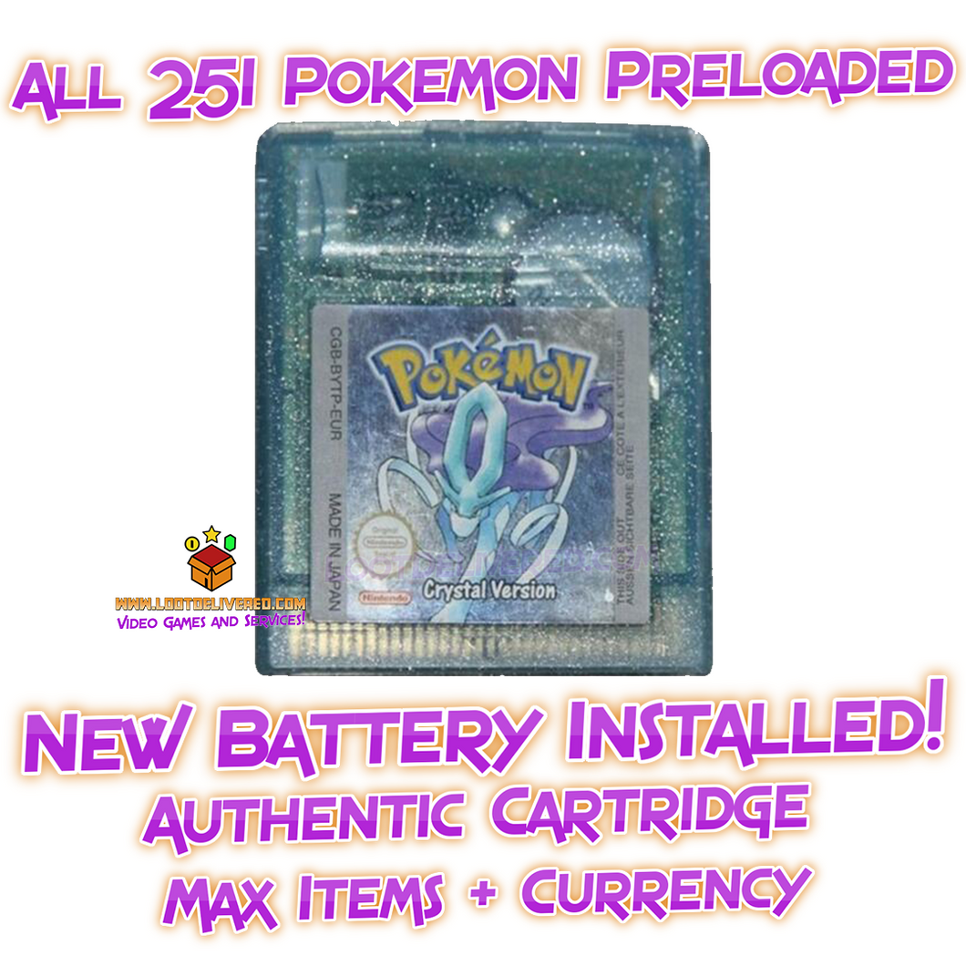 POKEMON CRYSTAL All 251 SHINY GAME  AUTHENTIC & NEW BATTERY!