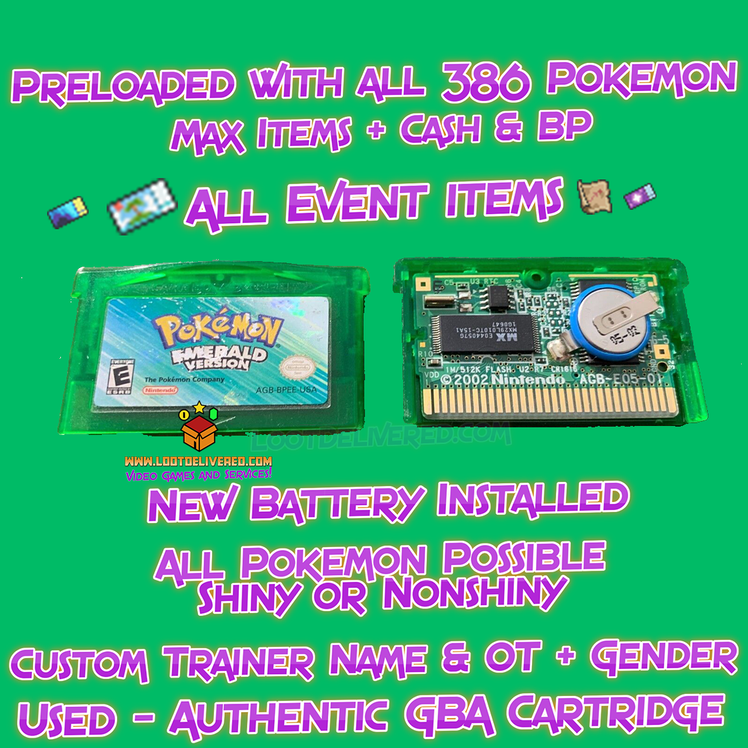tabe Bliv forvirret En god ven Unlocked Pokemon Emerald | 386 Shiny Pokemon | Brand New Battery | GBA DS |  Generation 3 - LootDelivered.com