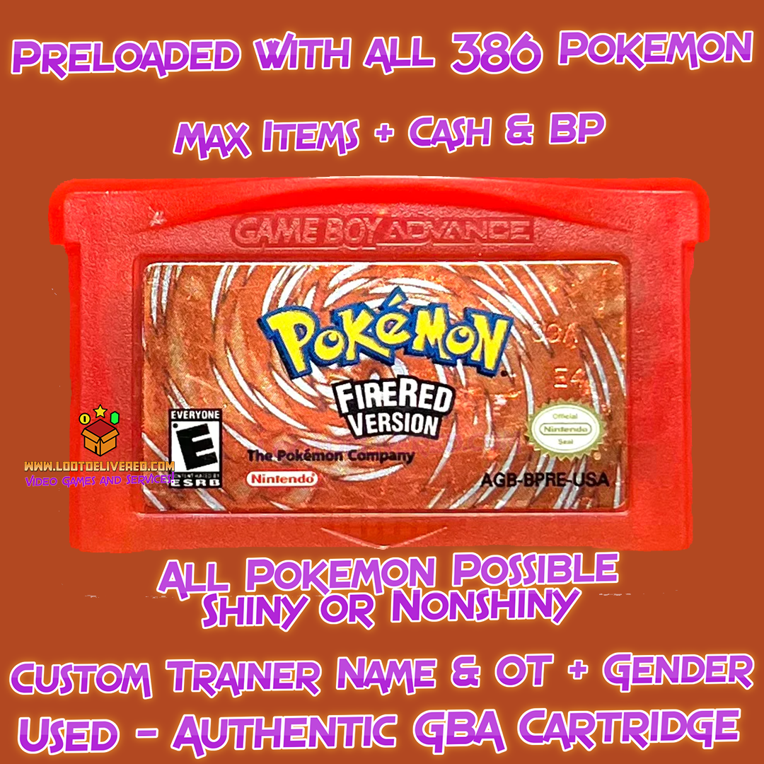 Pokemon Fire Red preloaded with All 386 Shiny Pokemon & items - Authentic  Cartridge