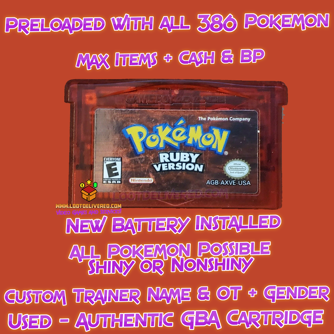 Pokemon Ruby Preloaded 386 Shiny Pokemon Brand New Battery GBA DS Generation 3