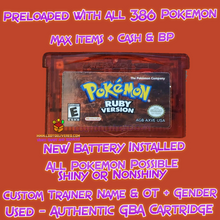 Load image into Gallery viewer, Pokemon Ruby | Preloaded 386 Shiny Pokemon | Brand New Battery | GBA DS | Generation 3
