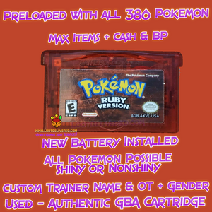 Pokemon Ruby | Preloaded 386 Shiny Pokemon | Brand New Battery | GBA DS | Generation 3