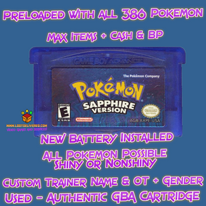 Pokemon Sapphire | Preloaded Pokedex - 386 Shiny Pokemon | Brand New Battery Installed | Generation 3