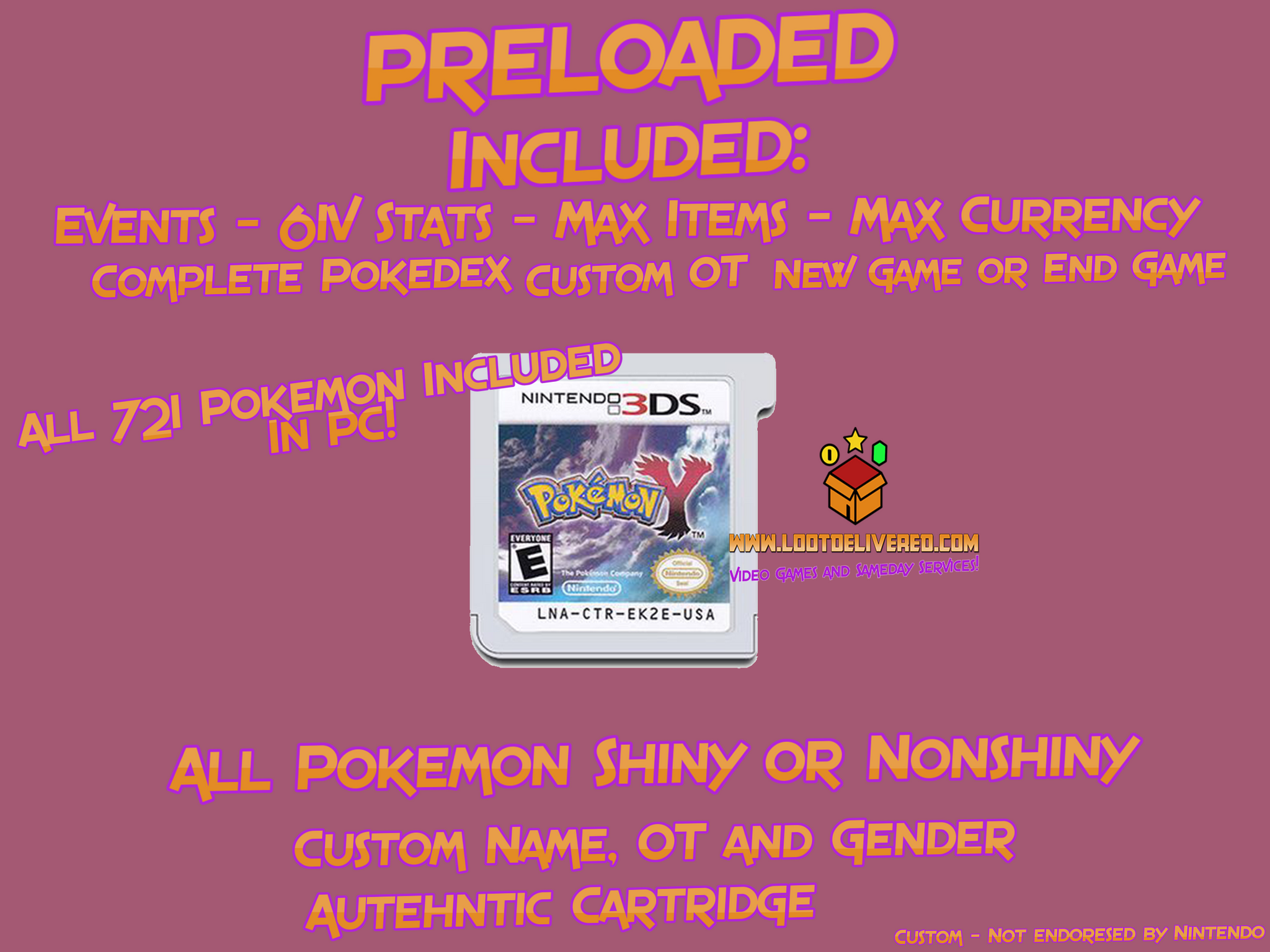 Pokemon Y Enhanced! - Loaded With All 721 + Legit Event Pokemon Enhanced  (Physcial 3DS Game)